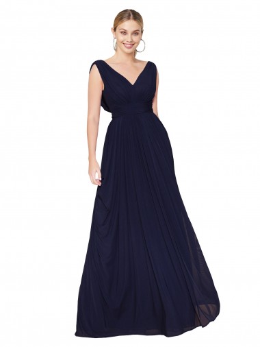 Cheap Draped Long V-Neck Floor Length Chiffon Bridesmaid Dress Canada