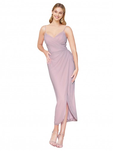 Cheap Short Knee Length Chiffon Wrap Bridesmaid Dress with Straps Canada