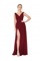 Cheap Draped Mermaid Long V-Neck Chiffon Bridesmaid Dress with High Slit Canada
