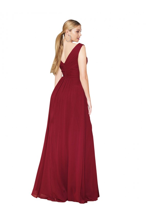Cheap Draped Mermaid Long V-Neck Chiffon Bridesmaid Dress with High Slit Canada