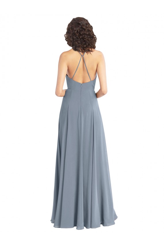 Cheap Slim A-Line Cowl Neck Long Chiffon Bridesmaid Dress with Side High Slit Canada