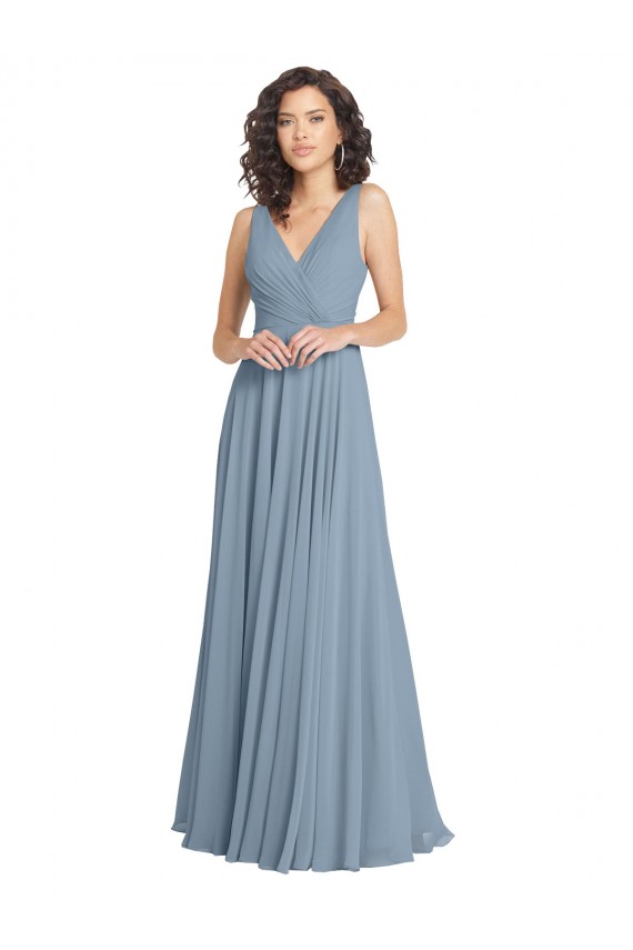 Cheap Faux Surplice Bodice Long Chiffon Bridesmaid Dress with V-Neckline Canada