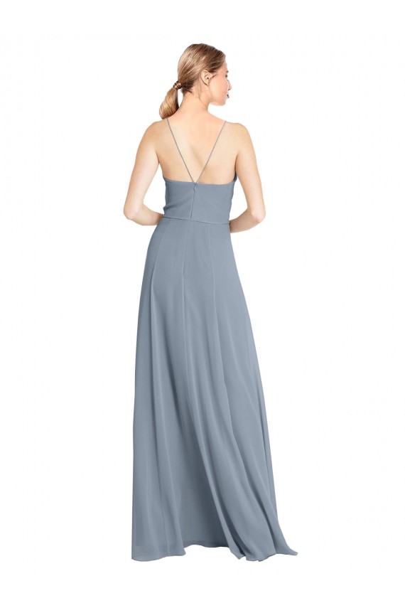 Cheap Spaghetti Straps V-Neckline Long Chiffon Bridesmaid Dress with High Slit Canada