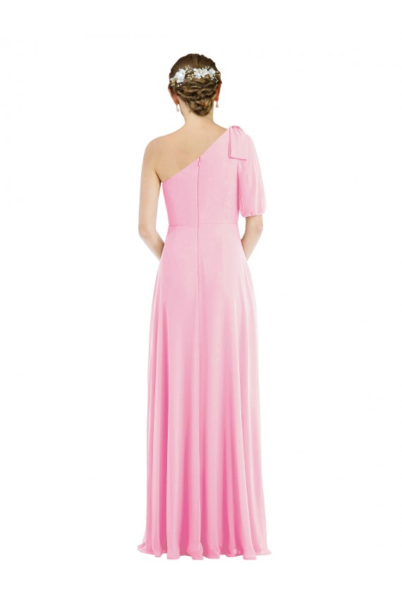 Cheap Bow One Shoulder Flounce Sleeve Maxi Bridesmaid Dress Canada