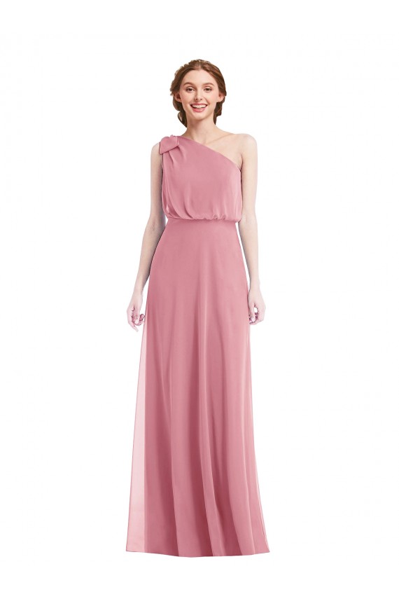 Cheap One Shoulder Bow Blouson Bodice Maxi Bridesmaid Dress Canada