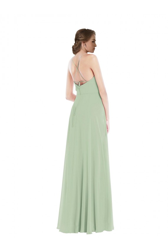 Cheap Scoop Neck Tie Strap Maxi Bridesmaid Dress with Front Slit Canada