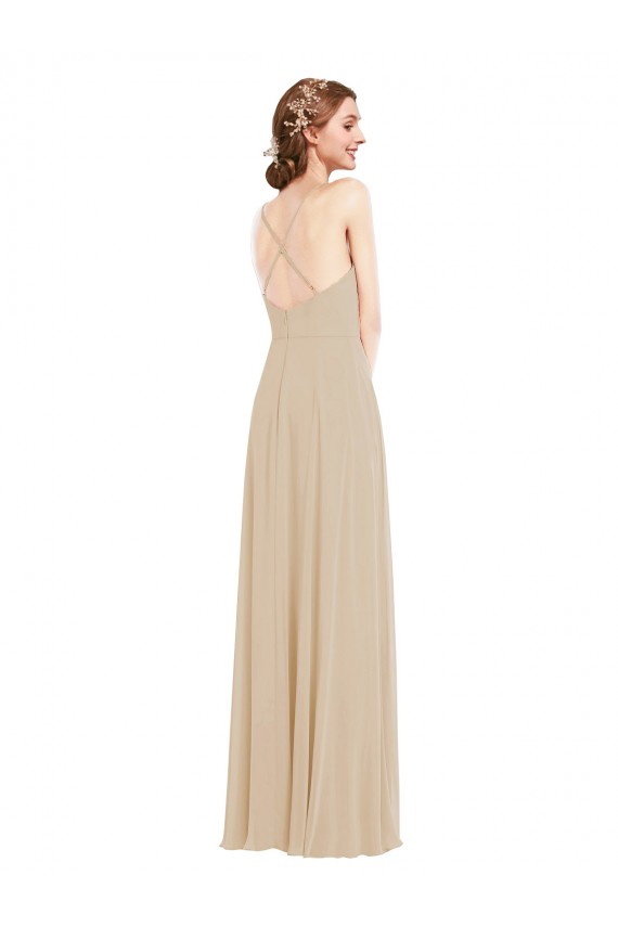 Cheap Faux Wrap Criss Cross Back Maxi Bridesmaid Dress with Front Slit Canada