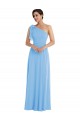 Cheap Draped One Shoulder Maxi Bridesmaid Dress with Scarf Bow Canada