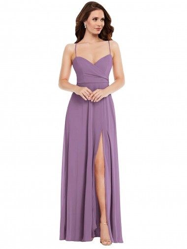 Cheap Wrap Bodice Maxi Bridesmaid Dress with Front Slit Canada