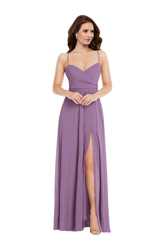 Cheap Wrap Bodice Maxi Bridesmaid Dress with Front Slit Canada