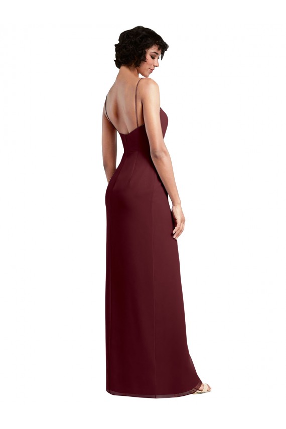 Cheap Sleek Straight Neckline Chiffon Bridesmaid Dress with Spaghetti Straps and High Side Slit Canada