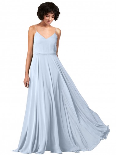 Cheap V-Neck Blouson Waist Long Chiffon Bridesmaid Dress with Straps Canada