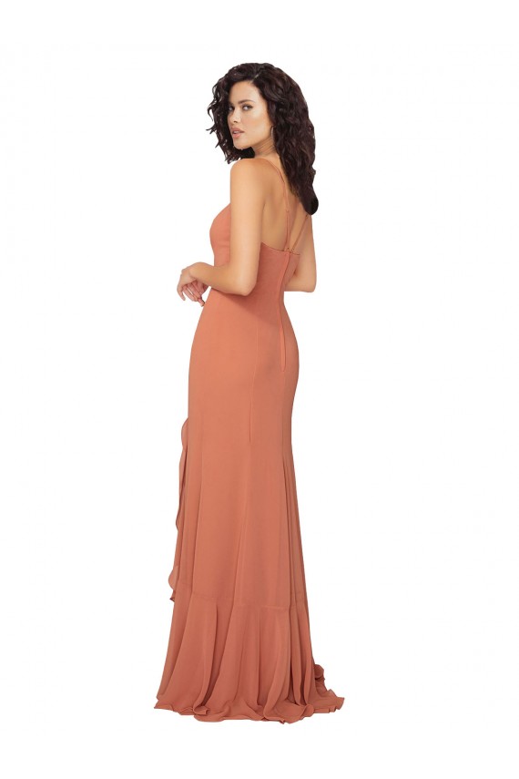 Cheap Chiffon Square Neck Bridesmaid Dress with Ruffled Skirt Slit Canada