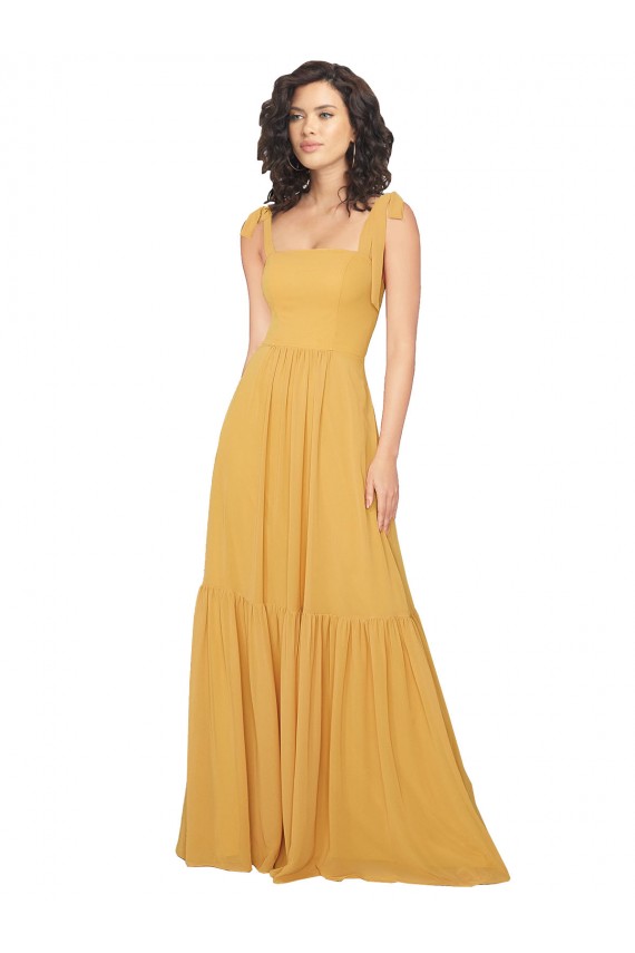 Cheap Tied Strap Square Neck Long Chiffon Bridesmaid Dress Canada