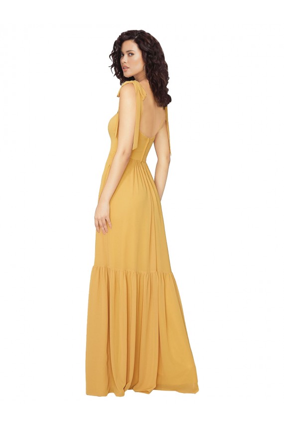 Cheap Tied Strap Square Neck Long Chiffon Bridesmaid Dress Canada
