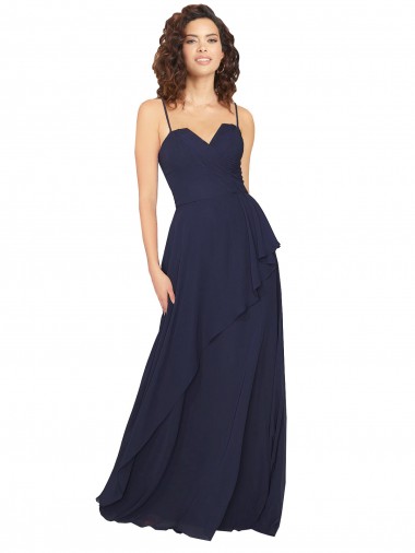 Cheap Ruffled Skirt Low Back Long Chiffon Bridesmaid Dress Canada