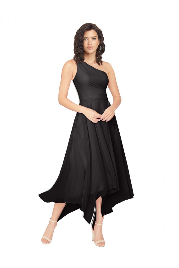 Cheap Midi Length One Shoulder Chiffon Bridesmaid Dress Canada