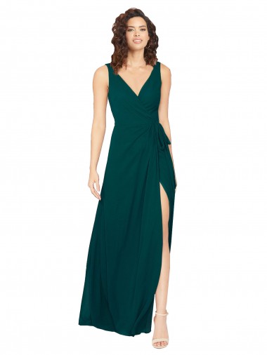 Cheap V-Neck Chiffon Bridesmaid Dress with Front Skirt Slit Canada