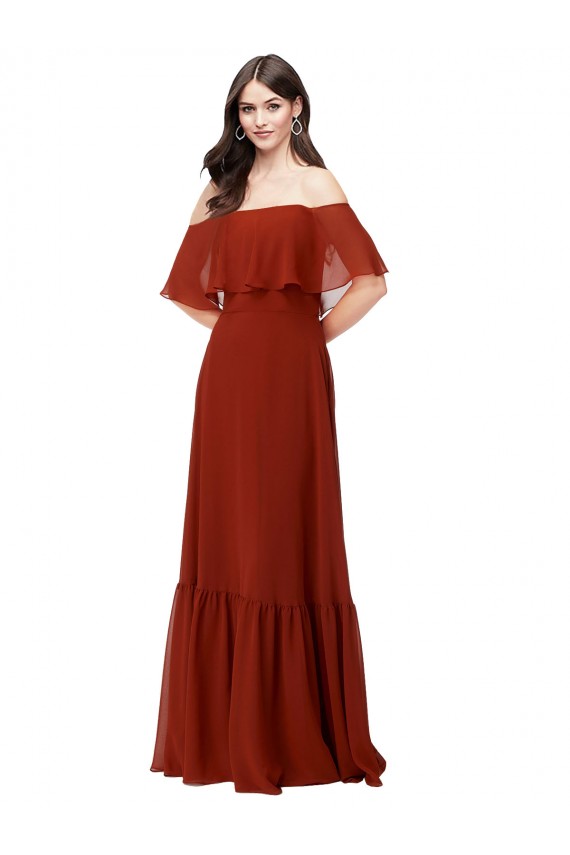 Cheap Off the Shoulder Ruffle Chiffon Bridesmaid Dress Canada