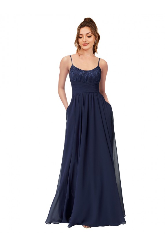 Cheap Long Chantilly Lace and Ruched Chiffon Bridesmaid Dress Canada