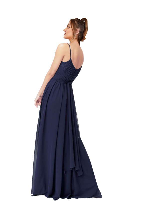 Cheap Long Chantilly Lace and Ruched Chiffon Bridesmaid Dress Canada