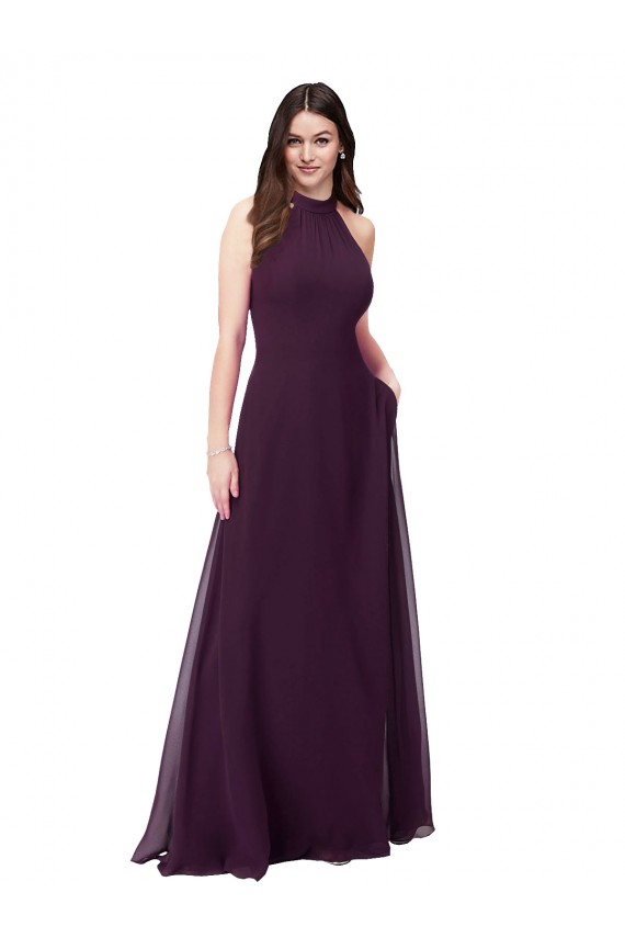 Cheap Chiffon High-Halter Bridesmaids Dress with Keyhole Back Canada