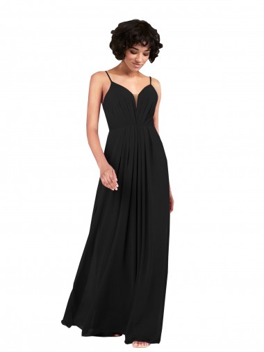 Cheap Simple V-Neckline Chiffon Bridesmaid Dress with Pleated Skirt Canada