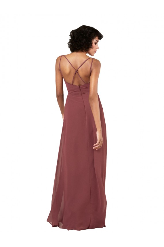 Cheap Simple V-Neckline Chiffon Bridesmaid Dress with Pleated Skirt Canada