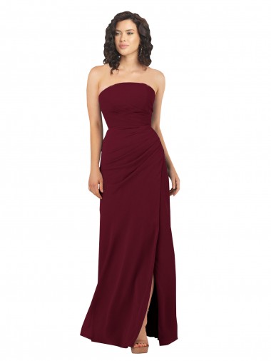 Cheap Simple Strapless Chiffon Bridesmaid Dress with Rounded Neckline Canada