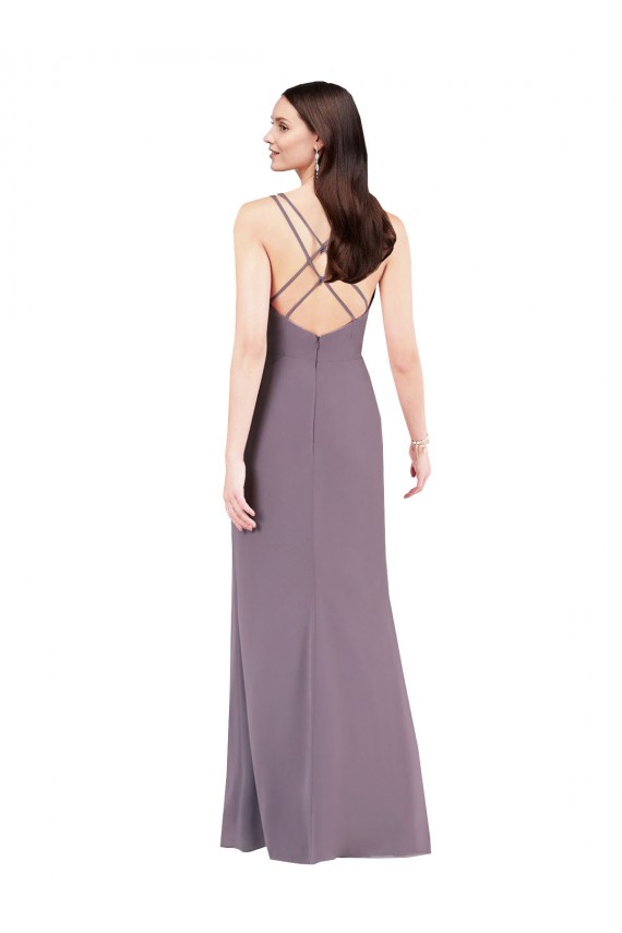 Cheap Simple Floor-Length Chiffon Bridesmaid Dress with Criss-Cross Back Canada