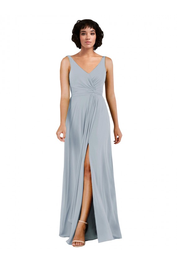 Cheap V-Neckline Wrapped Chiffon Bridesmaid Dress with Skirt Slit Canada