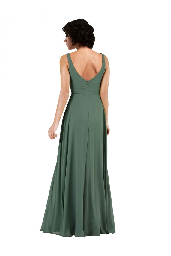 Cheap V-Neckline Wrapped Chiffon Bridesmaid Dress with Skirt Slit Canada