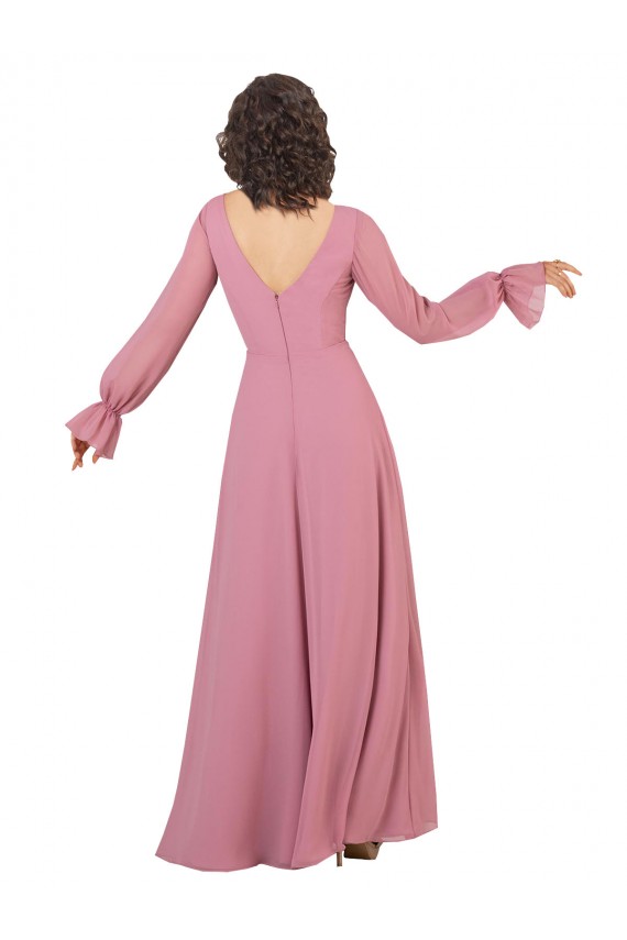 Cheap Long Sleeve Chiffon Bridesmaid Dress with Bow Detail Canada