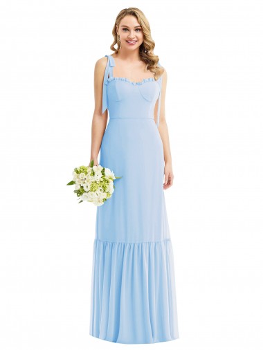 Cheap Tie Shoulder Bustier Bodice Ruffle Hem Maxi Bridesmaid Dress Canada