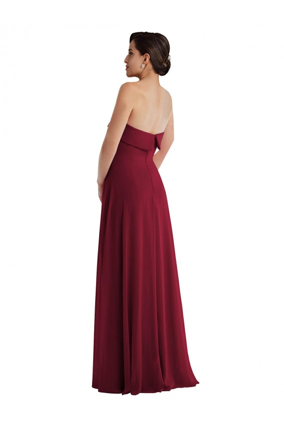 Cheap Cuffed Strapless Maxi Bridesmaid Dress with Front Slit Canada