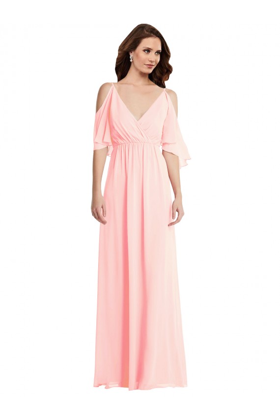 Cheap Cold Shoulder Draped Wrap Maxi Bridesmaid Dress Canada