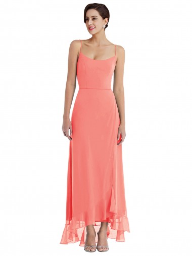 Cheap Scoop Neck Ruffle Trimmed High Low Maxi Bridesmaid Dress Canada