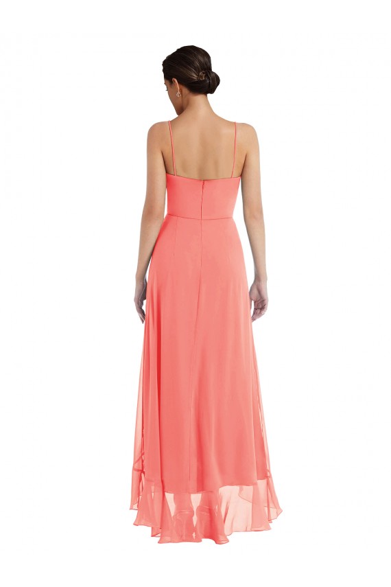 Cheap Scoop Neck Ruffle Trimmed High Low Maxi Bridesmaid Dress Canada