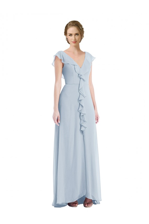 Cheap Ruffle Trimmed V Back Chiffon Maxi Bridesmaid Dress Canada