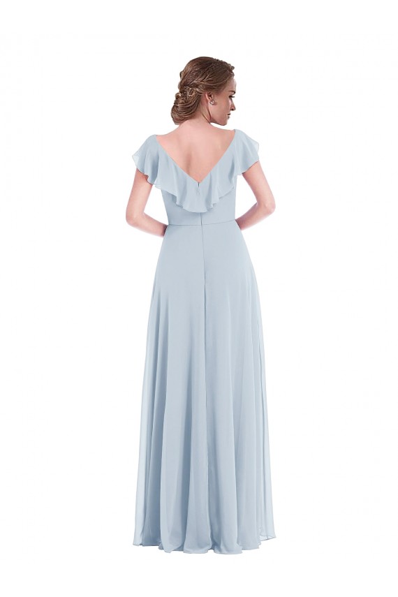 Cheap Ruffle Trimmed V Back Chiffon Maxi Bridesmaid Dress Canada