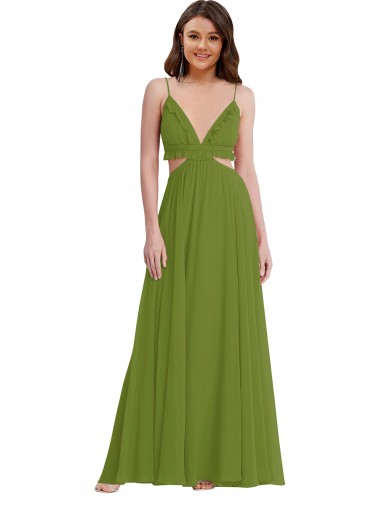 Cheap Ruffled Chiffon Cutout Maxi Bridesmaid Dress Canada