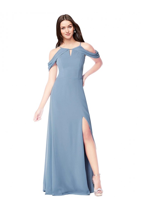 Cheap High Neck Chiffon Bridesmaid Dress with Draped Sleeves Canada