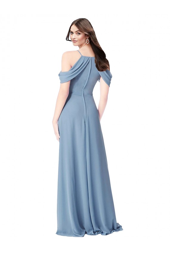 Cheap High Neck Chiffon Bridesmaid Dress with Draped Sleeves Canada