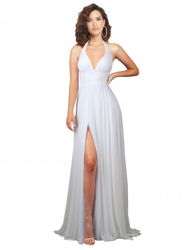Cheap Halter Plunge V-Neckline Chiffon Dress with High Leg Split Canada
