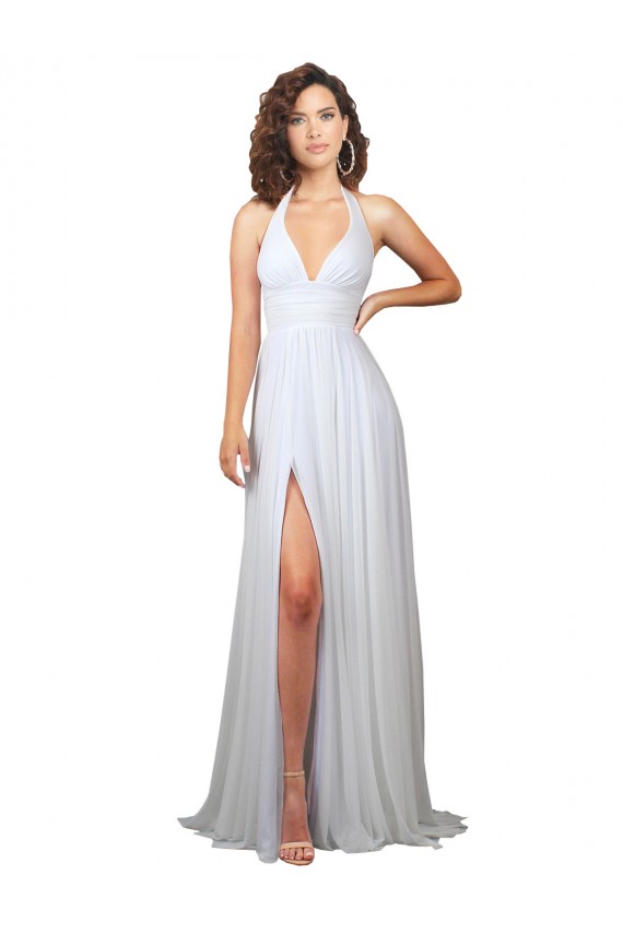 Cheap Halter Plunge V-Neckline Chiffon Dress with High Leg Split Canada