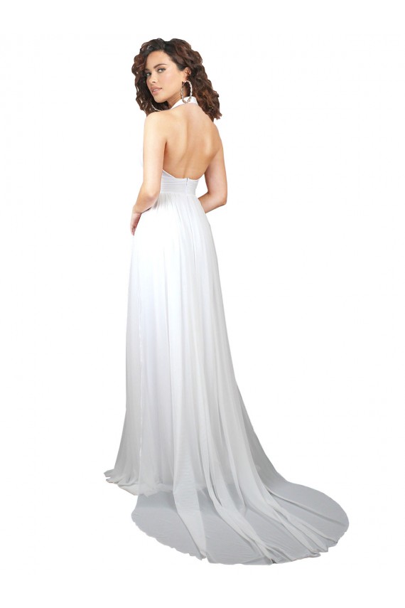 Cheap Halter Plunge V-Neckline Chiffon Dress with High Leg Split Canada