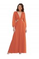Cheap High Low Ruffled Long Chiffon Cutout Bishop Sleeves Maxi Bridesmaid Dress Canada