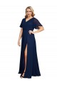 Cheap Chiffon V-Neck Short Sleeves Long Bridesmaid Dress with High Slit Canada