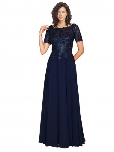 Cheap Short Sleeves A-Line Long Chiffon Bridesmaid Dress with Beaded Bodice Canada
