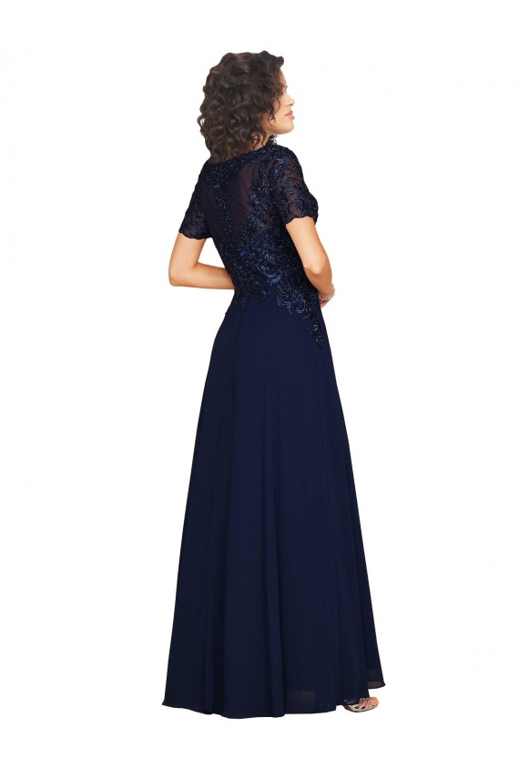 Cheap Short Sleeves A-Line Long Chiffon Bridesmaid Dress with Beaded Bodice Canada